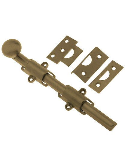 12 inch Solid Brass Surface Mount Door Bolt in Antique Brass Finish.